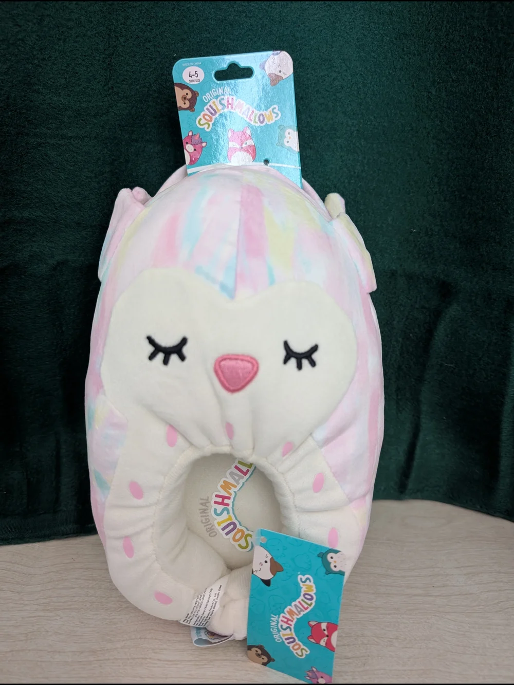 Squishmallow Slippers Pink Owl Size 4/5 Nwt